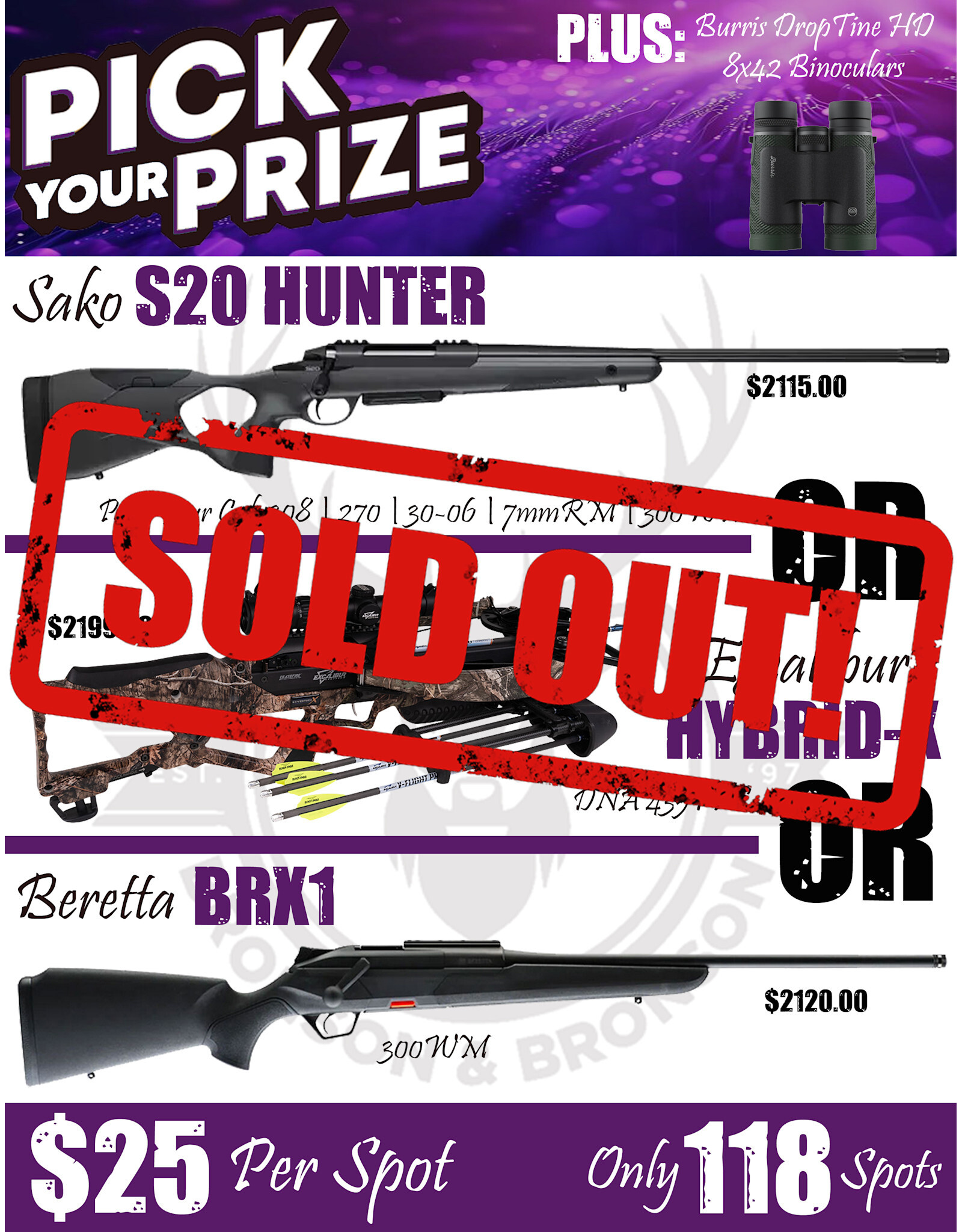 DRAW #1827 - Pick Your Prize - Sako, Excalibur OR Beretta!