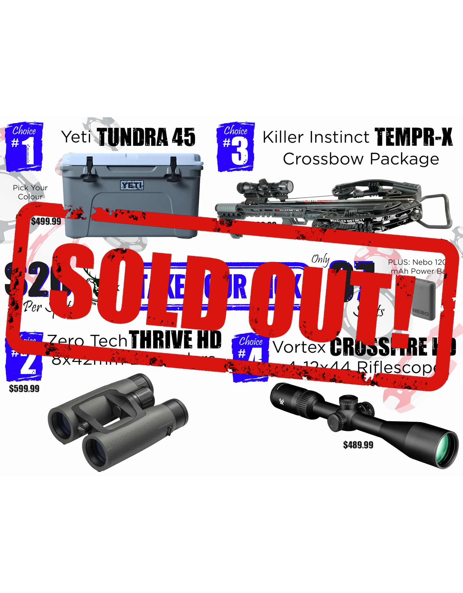 DRAW #1829 - Take Your Pick - Yeti, Zero Tech, Killer Instinct OR Vortex!