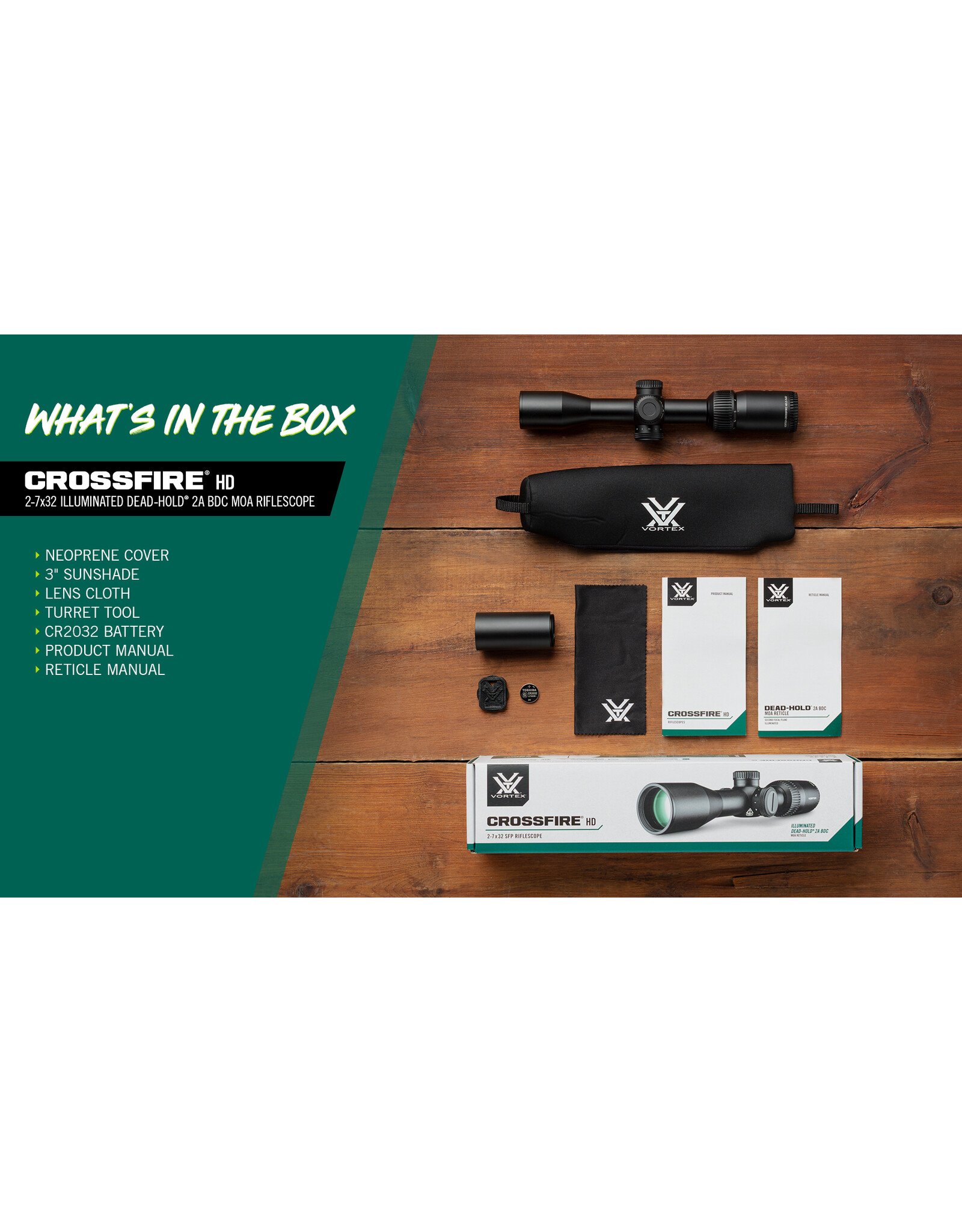 Vortex Vortex Crossfire® HD 2-7x32 Illuminated Dead-Hold® 2A BDC (MOA) Reticle | 1" Tube CFR-2701i