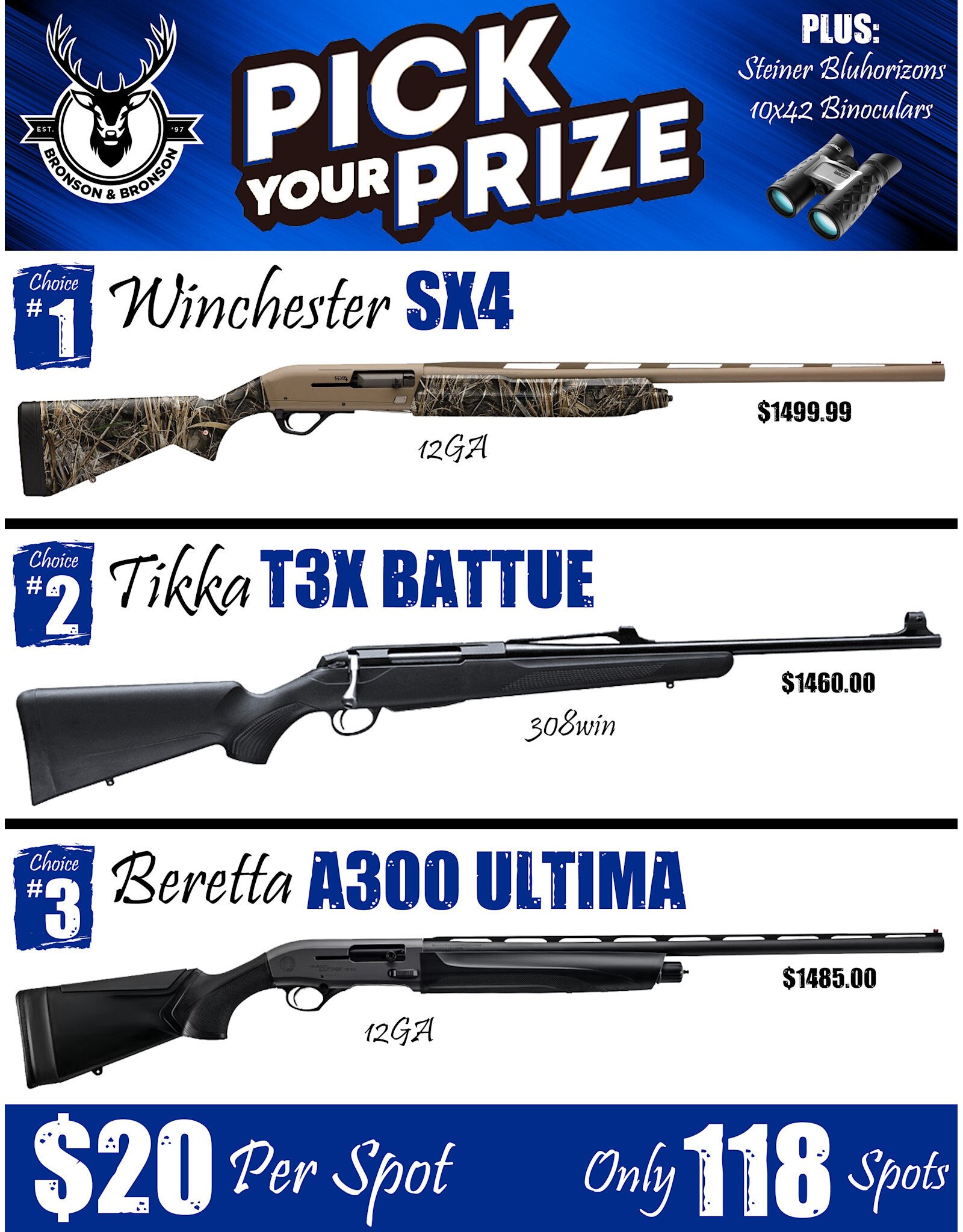 DRAW #1837 (1-59) - Pick Your Prize - Winchester, Tikka OR Beretta!