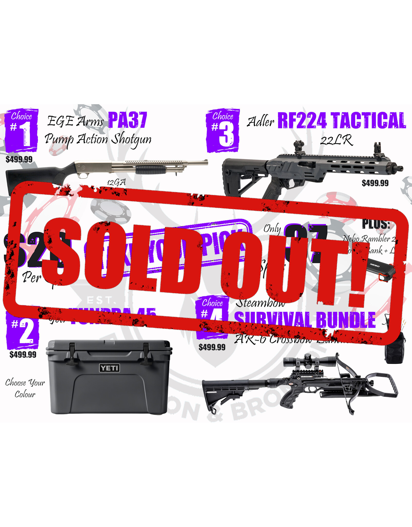 DRAW #1833 - Take Your Pick - EGE Arms, Yeti, Adler OR Steambow!