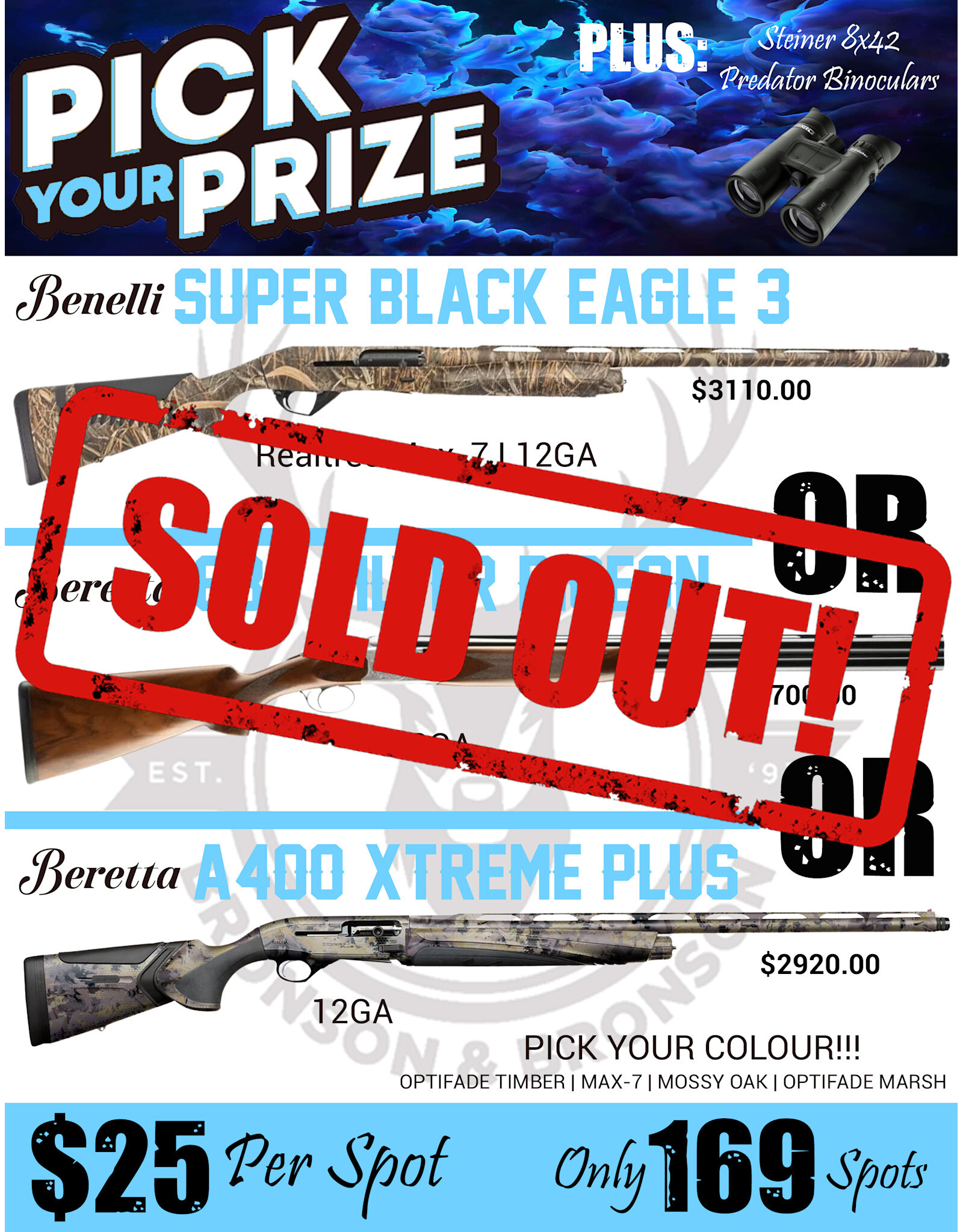 DRAW #1832 - Pick Your Prize - Benelli, Beretta Silver Pigeon OR Beretta A400!
