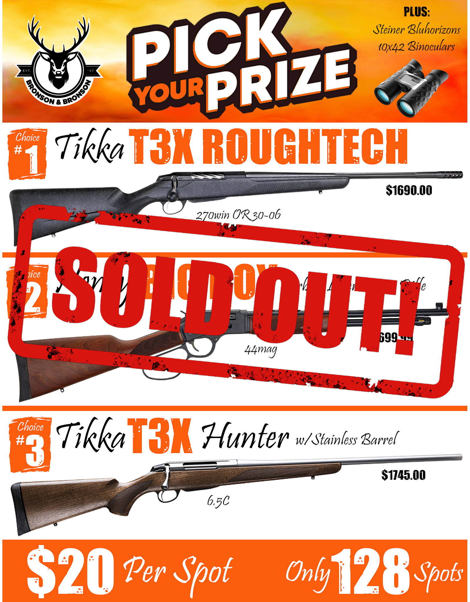 DRAW #1834 - Pick Your Prize - Tikka Roughtech, Henry OR Tikka Hunter!