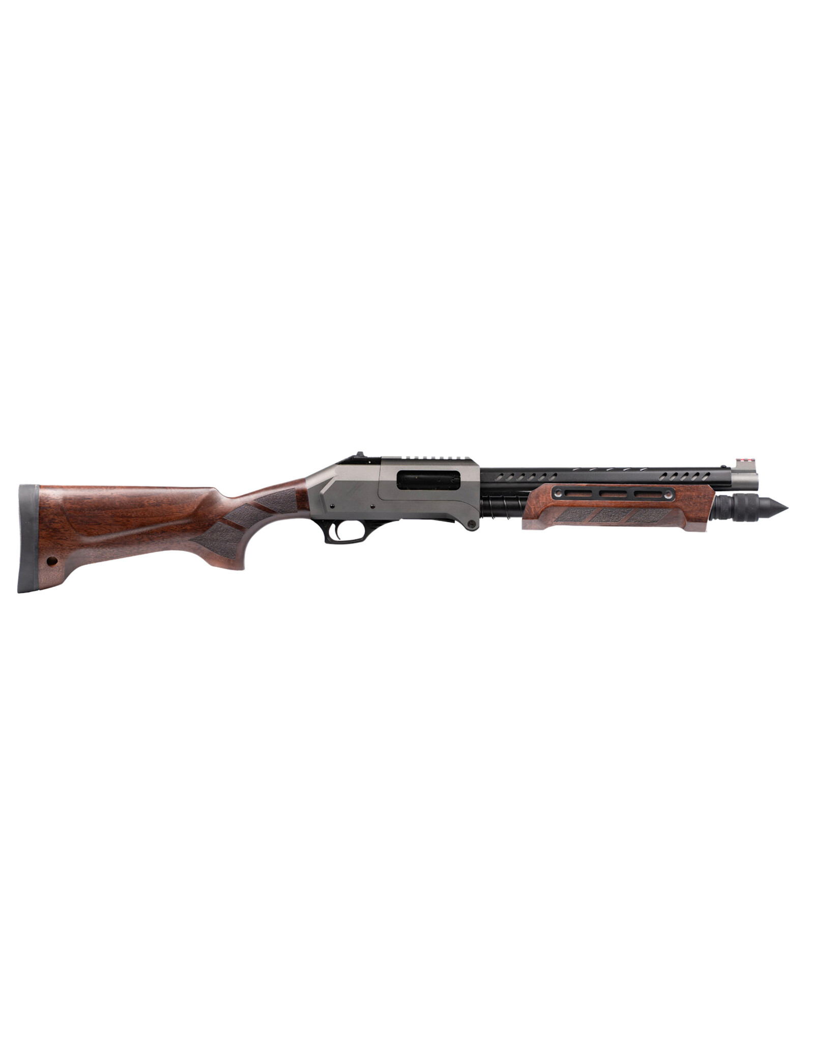EGE EGE ARMS RAIDER XII BREAK BARREL PUMP ACTION SHOTGUN, TURKISH WALNUT STOCK, 12GA,14.5" BBL, DISRUPTIVE GRAY CERAKOTE , PISTOL SIGHT, HEAT SHIELD, GLASS BREAKER