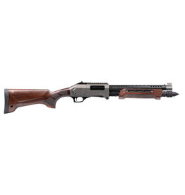 EGE EGE ARMS RAIDER XII BREAK BARREL PUMP ACTION SHOTGUN, TURKISH WALNUT STOCK, 12GA,14.5" BBL, DISRUPTIVE GRAY CERAKOTE , PISTOL SIGHT, HEAT SHIELD, GLASS BREAKER