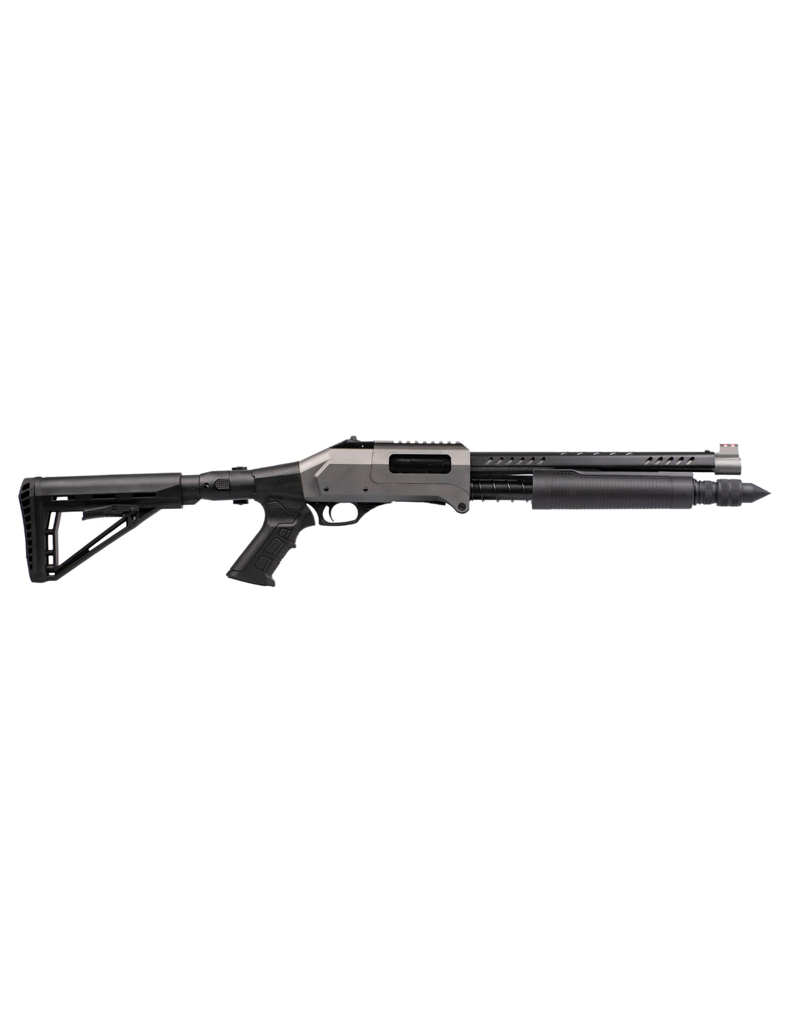EGE EGE ARMS RAIDER XII BREAK BARREL PUMP ACTION SHOTGUN, FOLDING STOCK, 12GA, 13" BBL, TACTICAL GRAY CERAKOTE , SYNTHETIC STOCK, PISTOL SIGHT, HEAT SHIELD, GLASS BREAKER