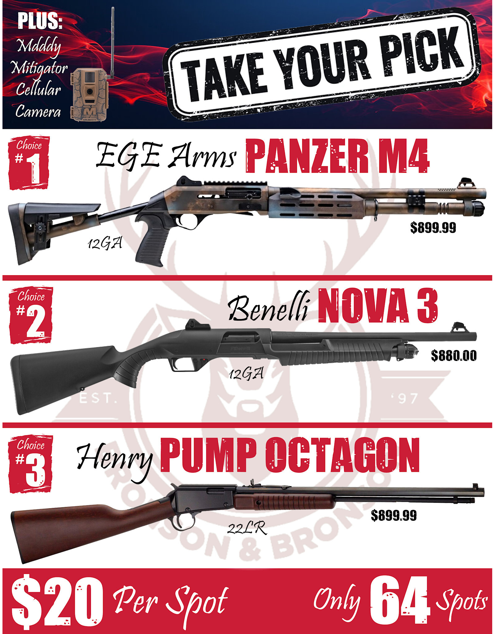DRAW #1844 - Take Your Pick - EGE Arms, Benelli OR Henry!