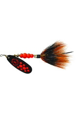 Mepps Mepps BF5T Fl Black Fury In-Line Spinner, 1/2 oz, Dressed Treble Hook, Fluorescent Red Dot Blade with Gray & Orange Tail
