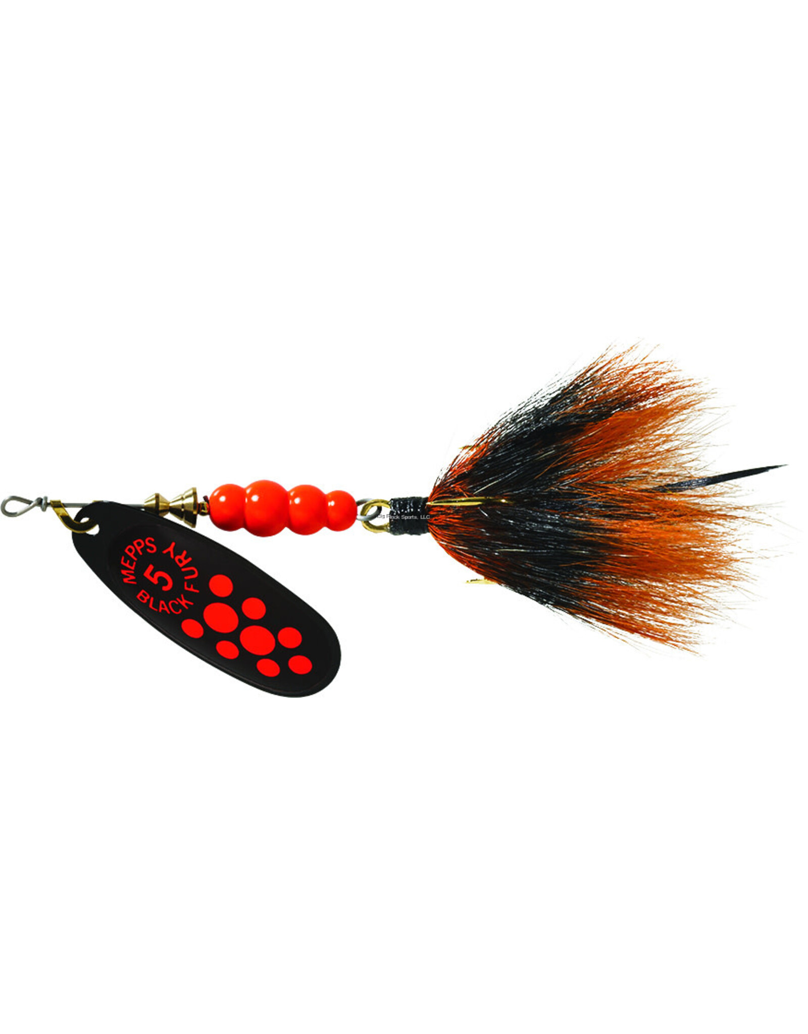 Mepps Mepps BF5T Fl Black Fury In-Line Spinner, 1/2 oz, Dressed Treble Hook, Fluorescent Red Dot Blade with Gray & Orange Tail