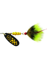 Mepps Mepps 5 Black Fury Yellow Dot In-Line Spinner, 1/2 oz, Dressed Treble