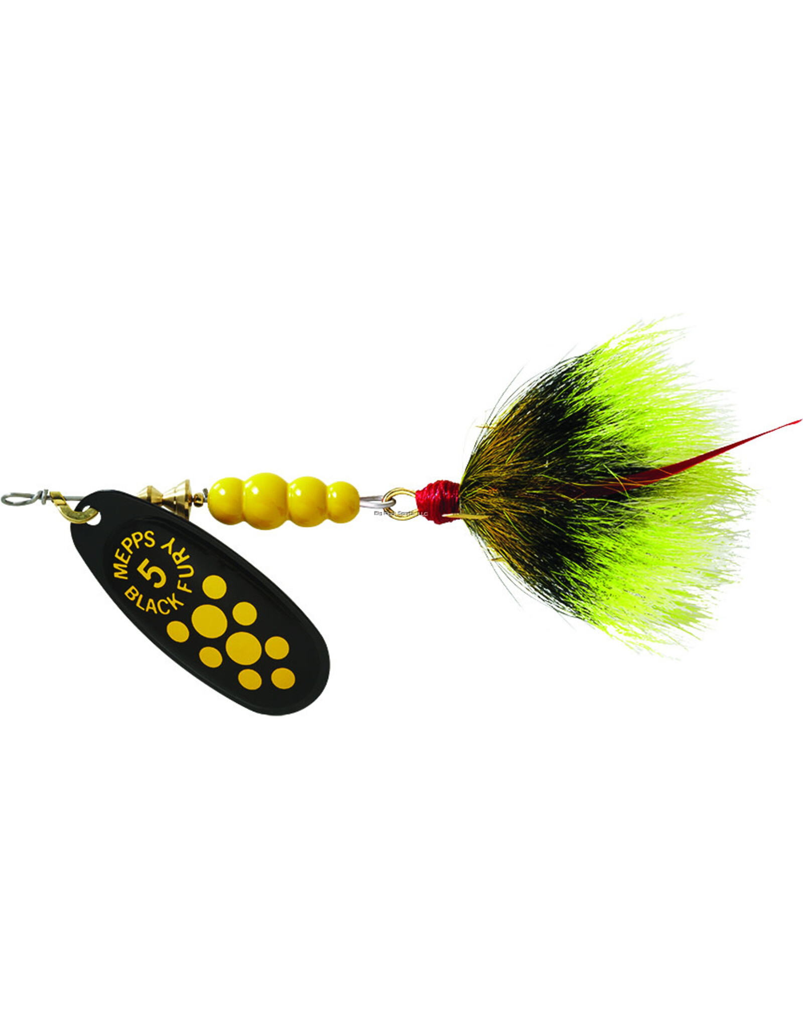 Mepps Mepps 5 Black Fury Yellow Dot In-Line Spinner, 1/2 oz, Dressed Treble