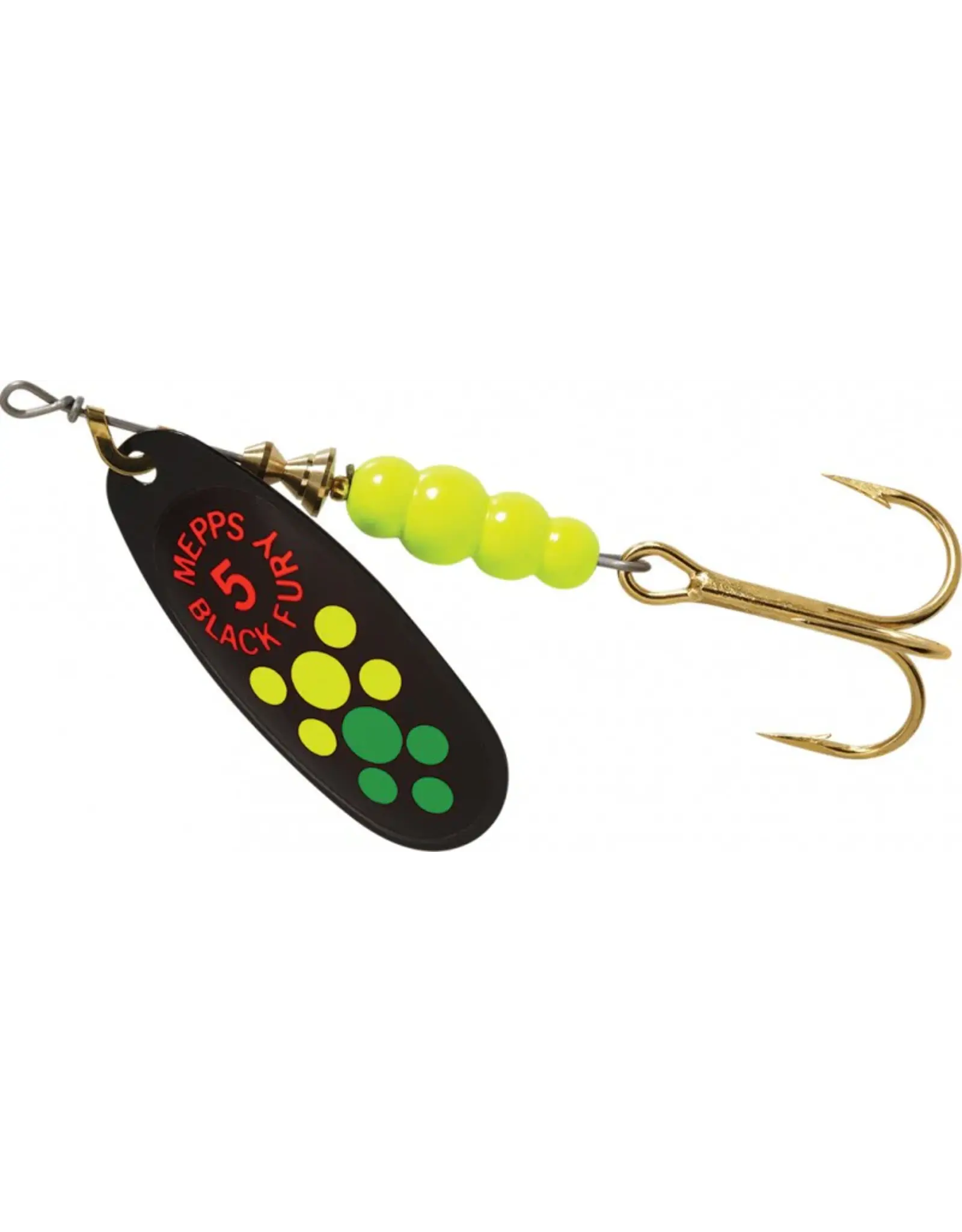 Mepps Mepps Black Fury Plain Treble Spinner Hot Fire Tiger Dot Size 5, 1/2 Oz BF5 HFT