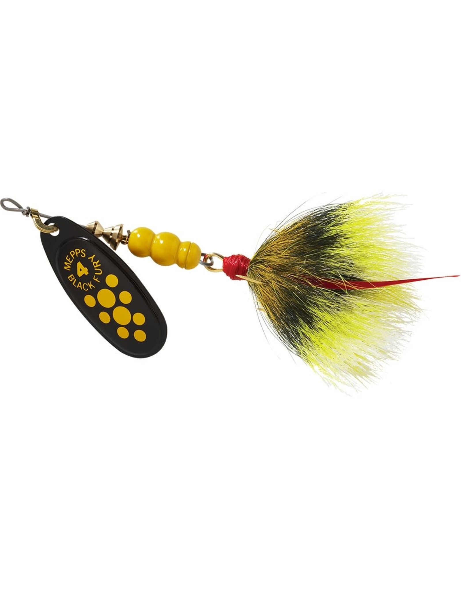 Mepps Mepps Black Fury In-Line Spinner Size 4, 1/3 oz, Dressed Treble, Yellow Dot
