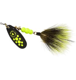 Mepps Mepps BF4T CH Black Fury In-Line Spinner, 1/3 oz, Dressed Treble Hook, Chartreuse Dot Blade with Gray & Chartreuse Tail