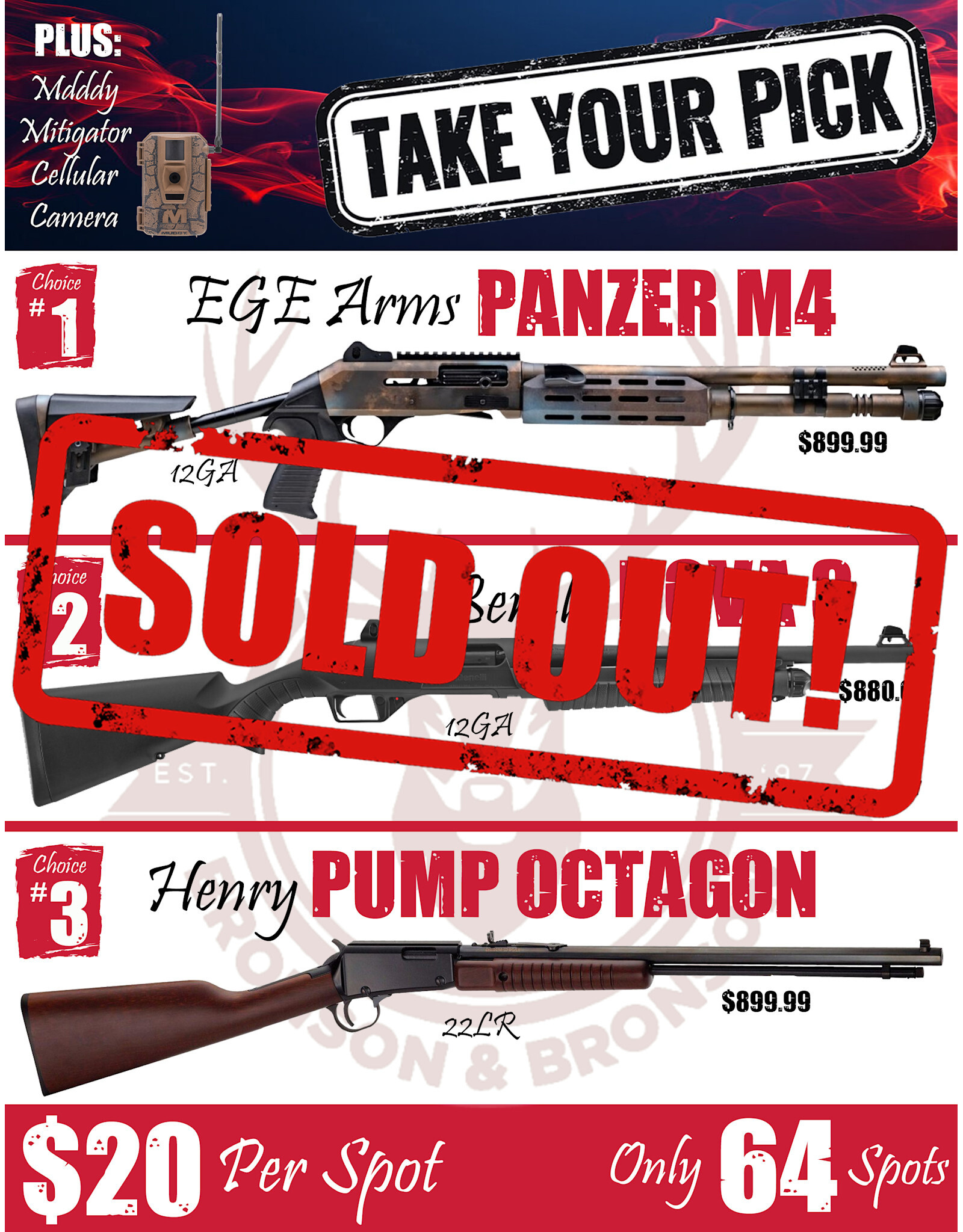 DRAW #1844 - Take Your Pick - EGE Arms, Benelli OR Henry!