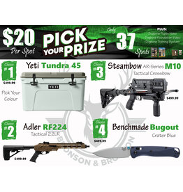 DRAW #1851 - Pick Your Prize - Yeti, Adler, Steambow OR Benchmade!