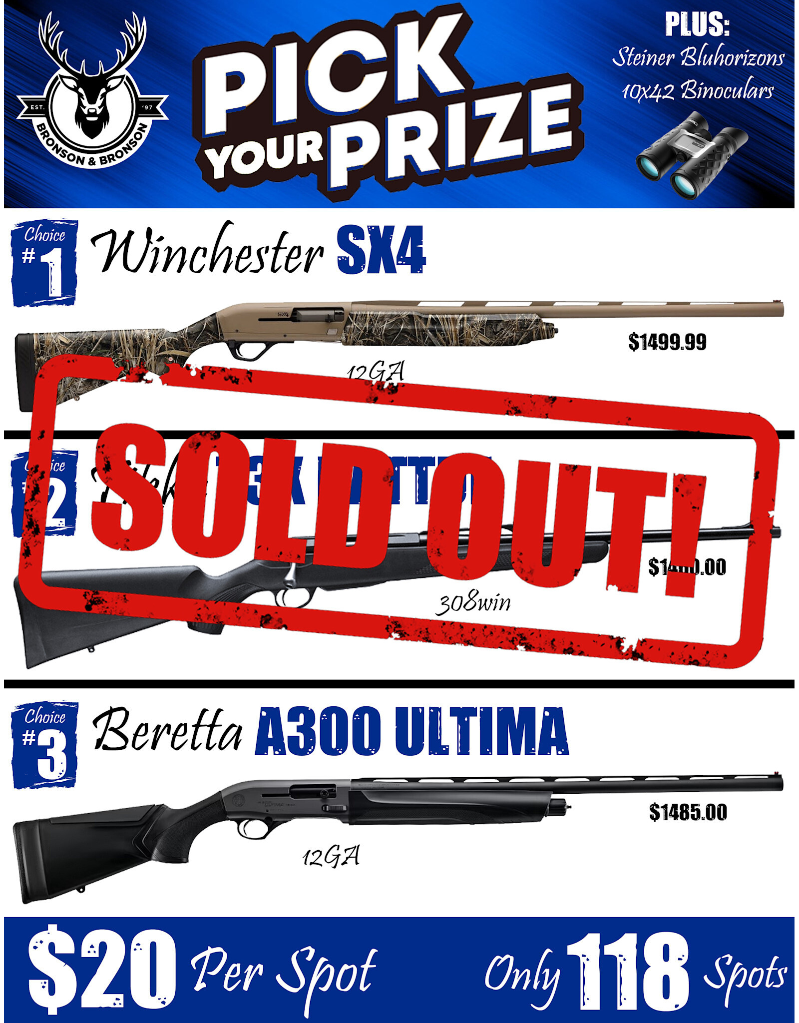 DRAW #1837 - Pick Your Prize - Winchester, Tikka OR Beretta!