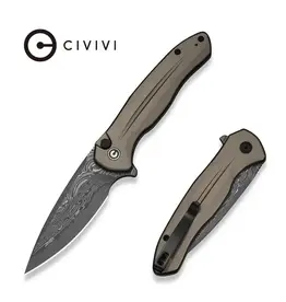 Civivi CIVIVI Button Lock Kitefin Flipper Knife Aluminum Handle (3.22" Damascus Blade) C24091-DS1