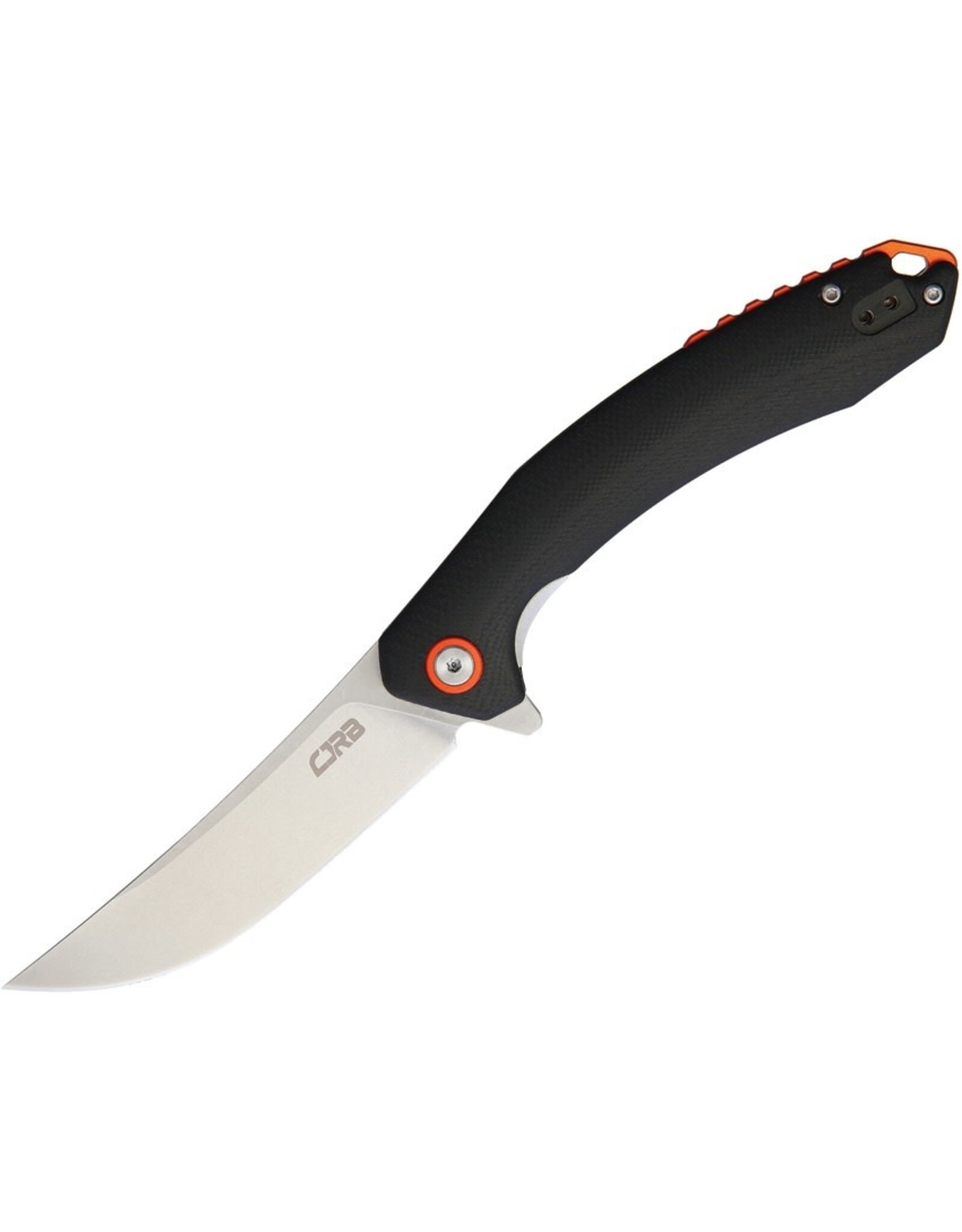 CJRB CJRB Cutlery Gobi Flipper Knife 3.39" Stonewashed Trailing Point Blade, Black G10 Handles w/ Orange Backspacer, Liner Lock - J1906-BKC