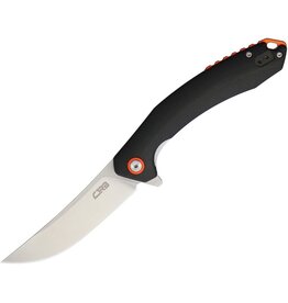CJRB CJRB Cutlery Gobi Flipper Knife 3.39" Stonewashed Trailing Point Blade, Black G10 Handles w/ Orange Backspacer, Liner Lock - J1906-BKC