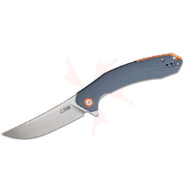 CJRB CJRB Cutlery Gobi Flipper Knife 3.39" Stonewashed Trailing Point Blade, Gray G10 Handles w/ Orange Backspacer, Liner Lock - J1906-GYC
