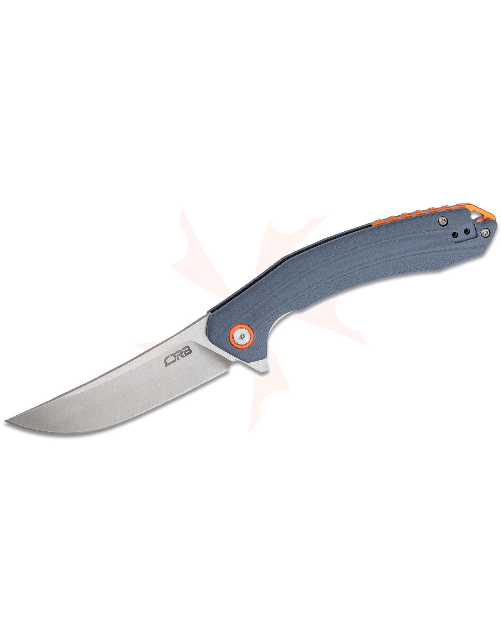 CJRB CJRB Cutlery Gobi Flipper Knife 3.39" Stonewashed Trailing Point Blade, Gray G10 Handles w/ Orange Backspacer, Liner Lock - J1906-GYC