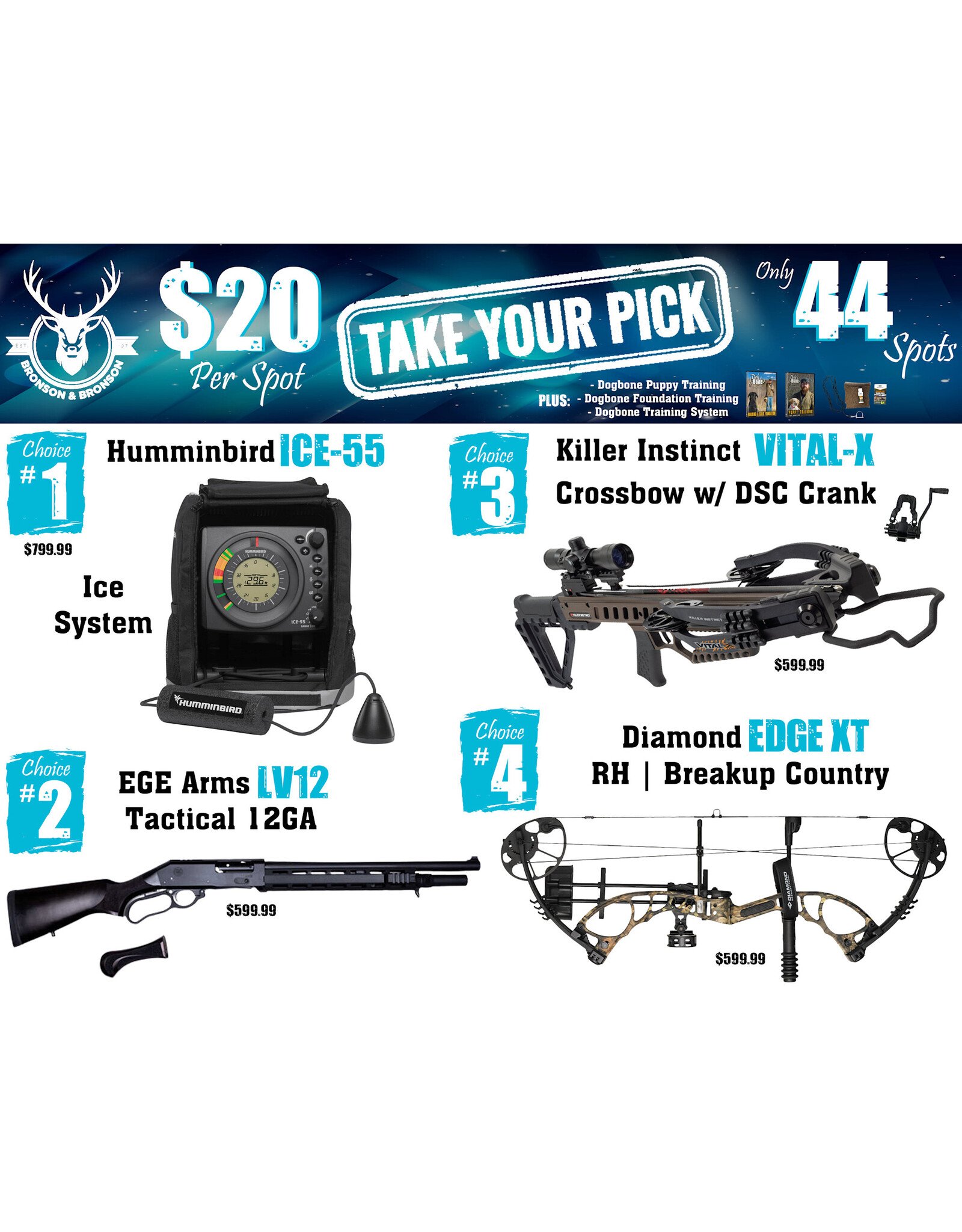 DRAW #1852 - Take Your Pick - Humminbird, EGE Arms, Killer Instinct OR Diamond!