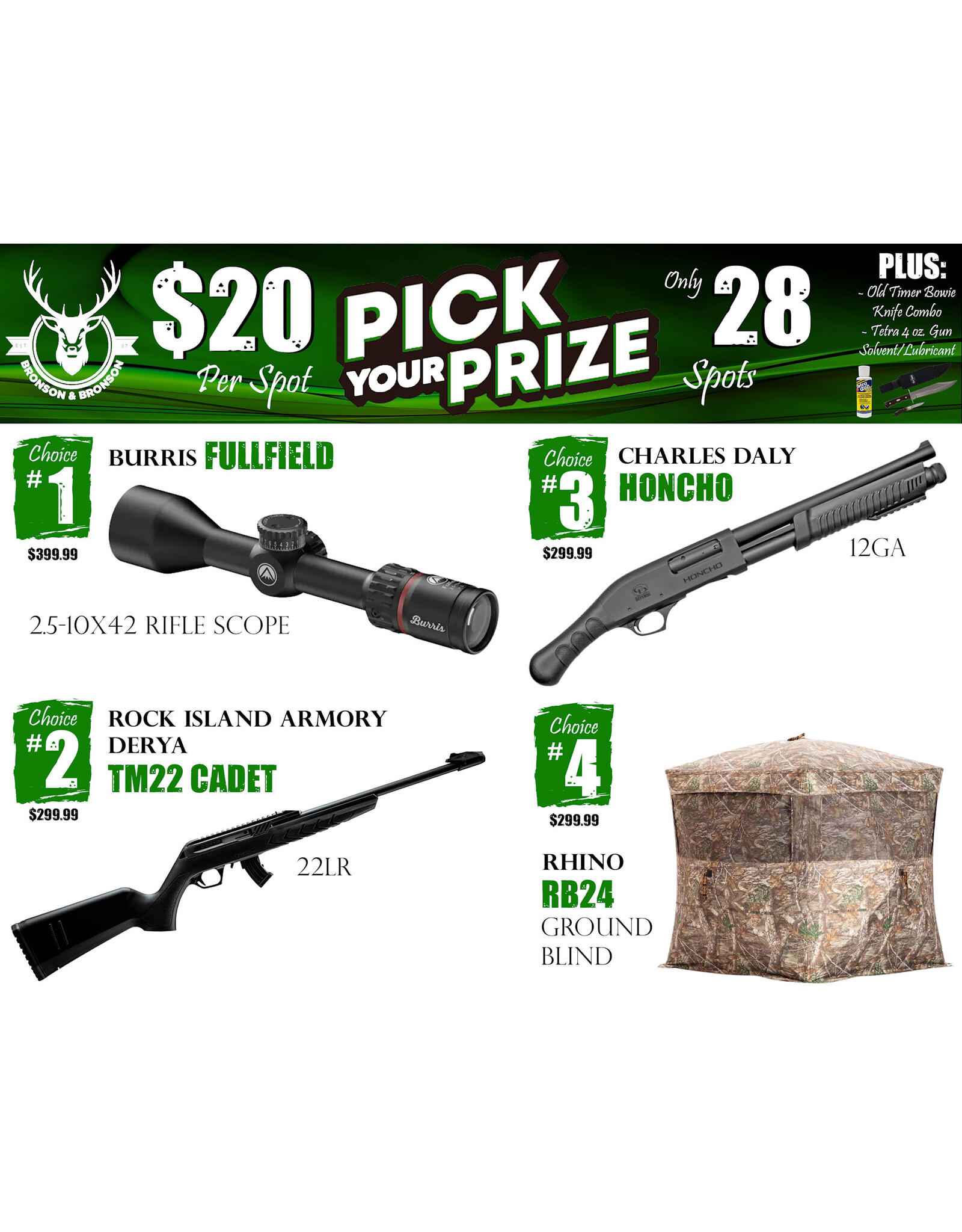 DRAW #1853 - Pick Your Prize - Burris, Rock Island Armory, Charles Daly OR Rhino!