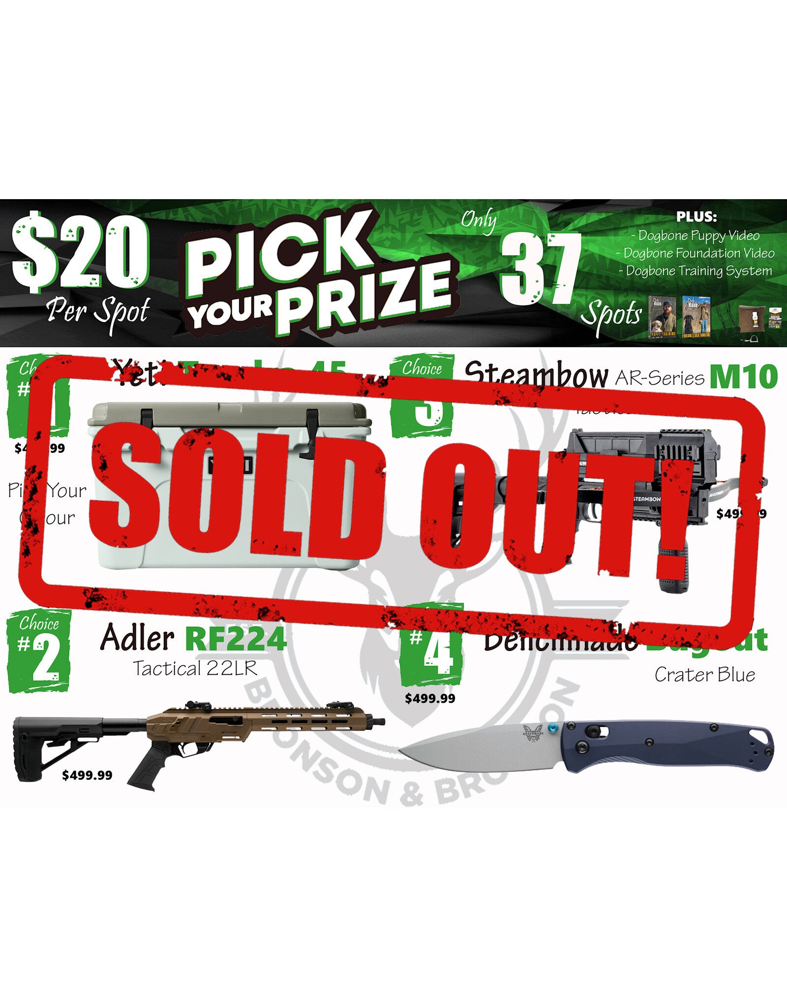 DRAW #1851 - Pick Your Prize - Yeti, Adler, Steambow OR Benchmade!