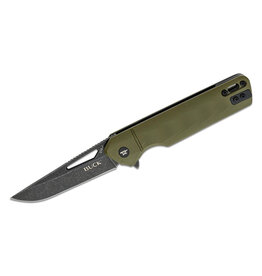 Buck Knives Buck 239 Infusion Flipper Knife 3.25" Black Stonewashed Modified Tanto Blade, OD Green G10 Handles, Liner Lock - 13541