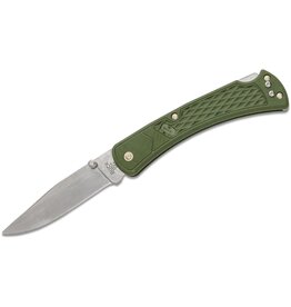 Buck Knives Buck 110 Slim Select Folding Hunter 3.75" Plain Blade, OD Green GFN Handles, Deep Carry Pocket Clip - 12695