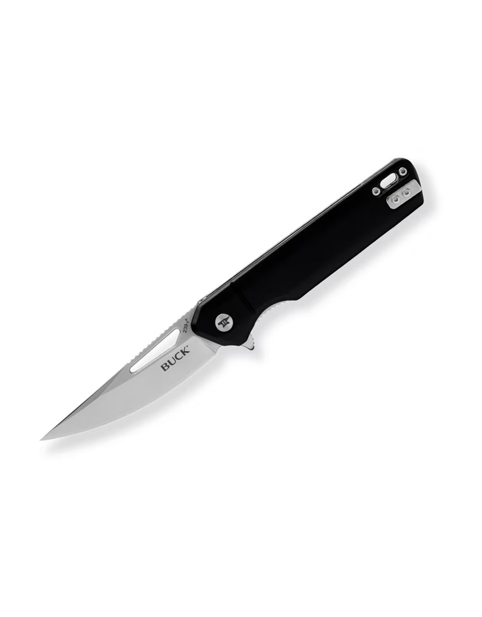 Buck Knives Buck 239 Infusion Assisted Flipper Knife 3.25" Satin Drop Point Blade, Black Aluminum Handles, Liner Lock - 13549