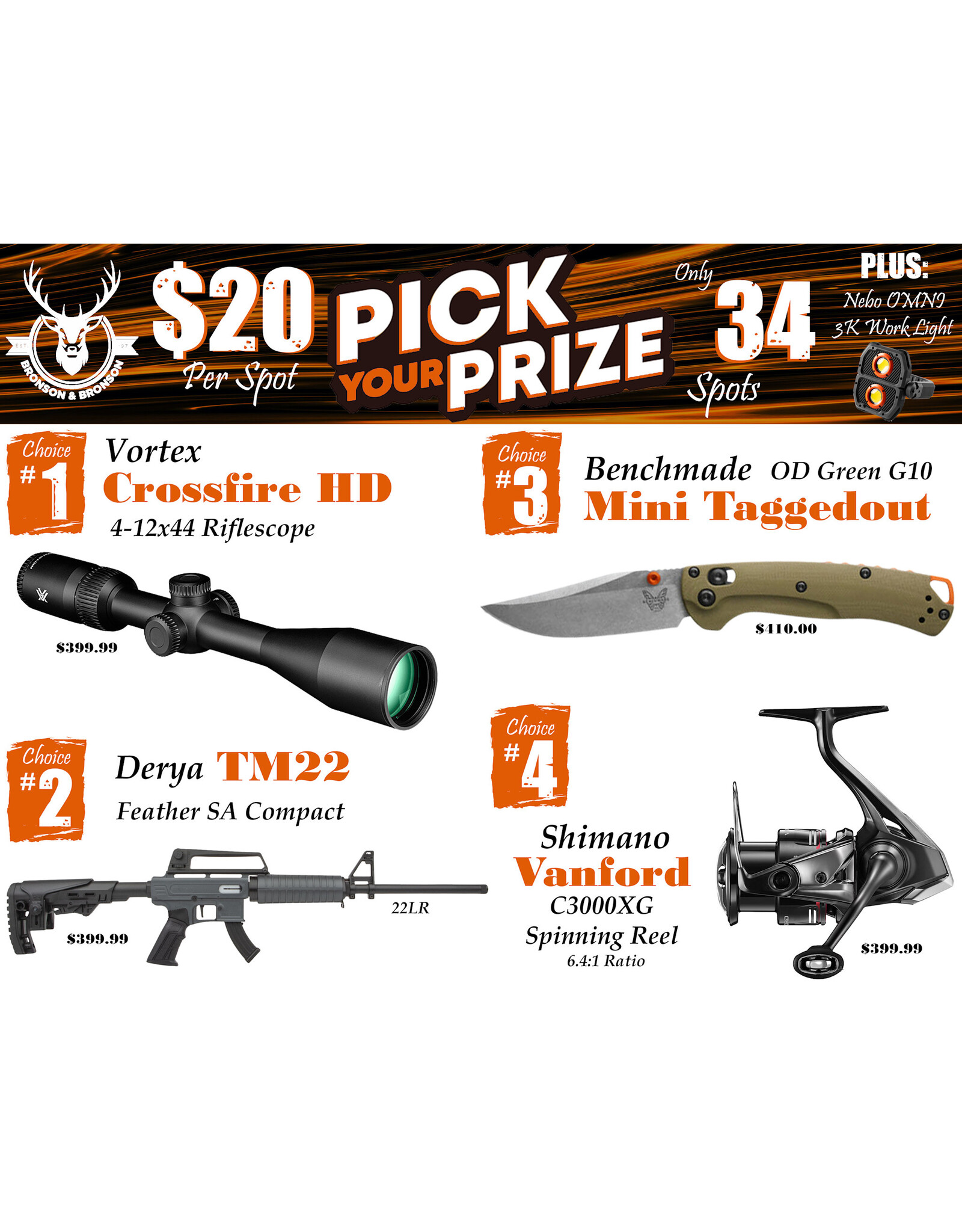 DRAW #1855 - Pick Your Prize - Vortex, Derya, Benchmade OR Shimano!