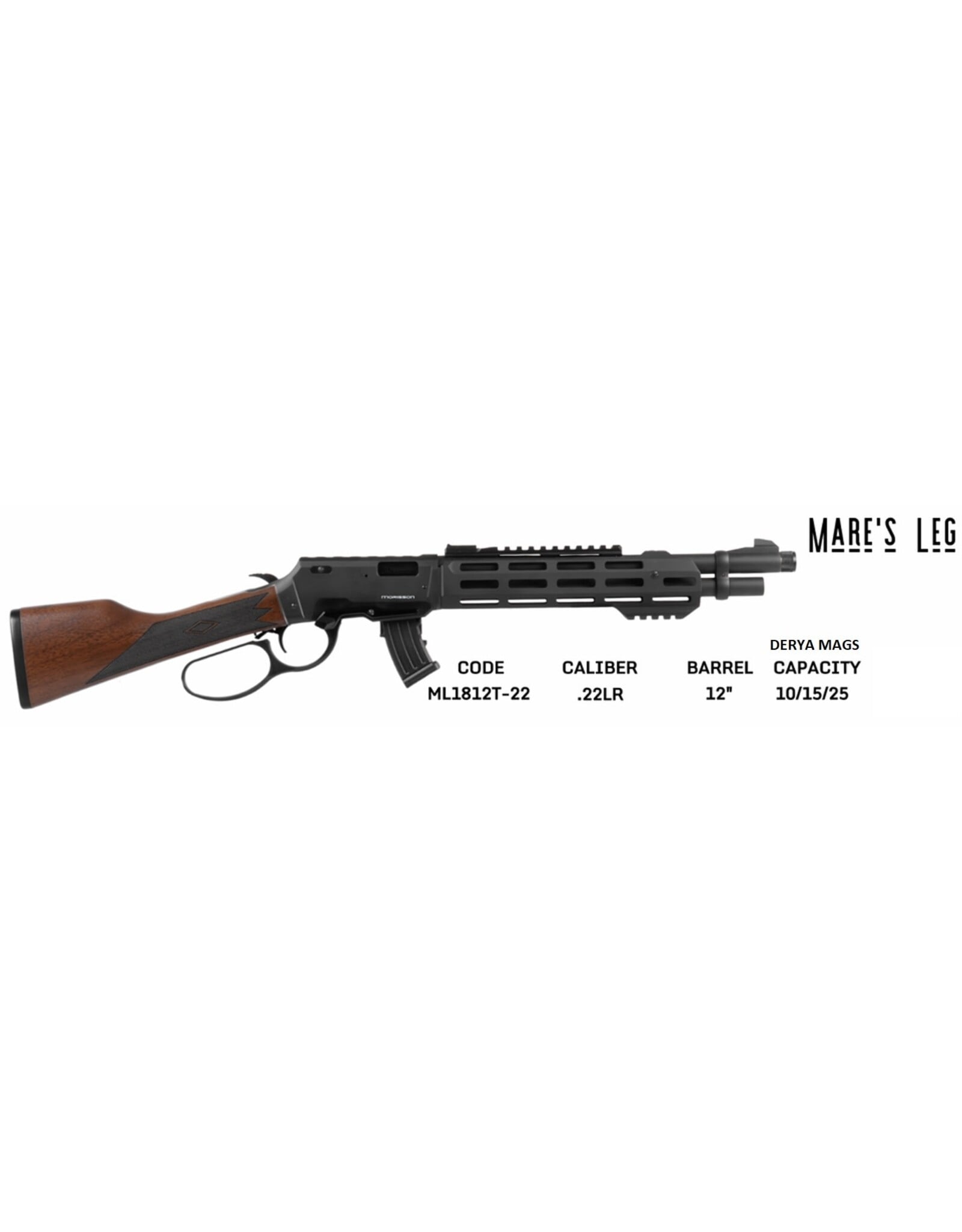 Morisson Morisson Lever-Action Mares Leg 22LR 12″ Black Tactical