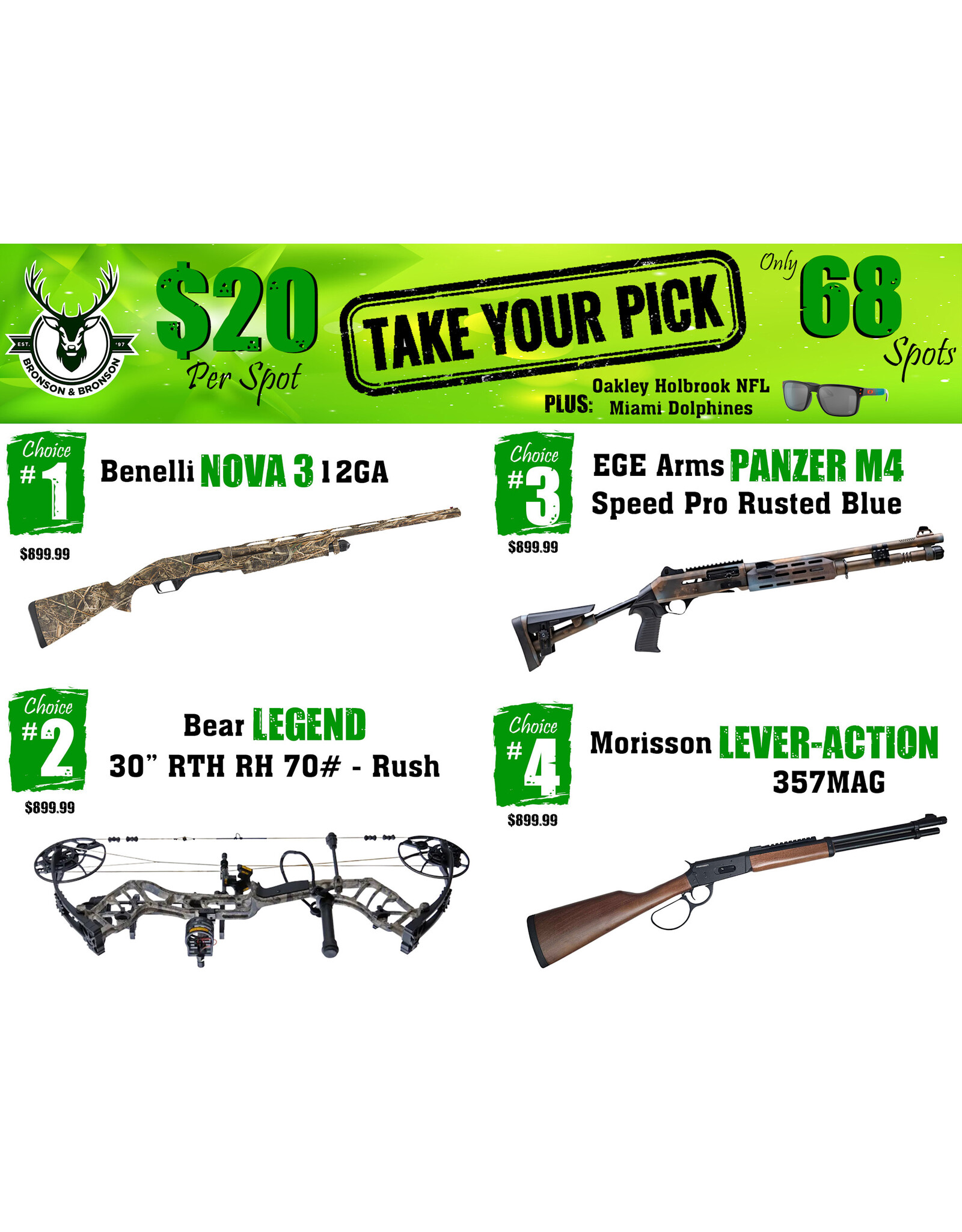 DRAW #1856 - Take Your Pick - Benelli, Bear, EGE Arms OR Morisson!