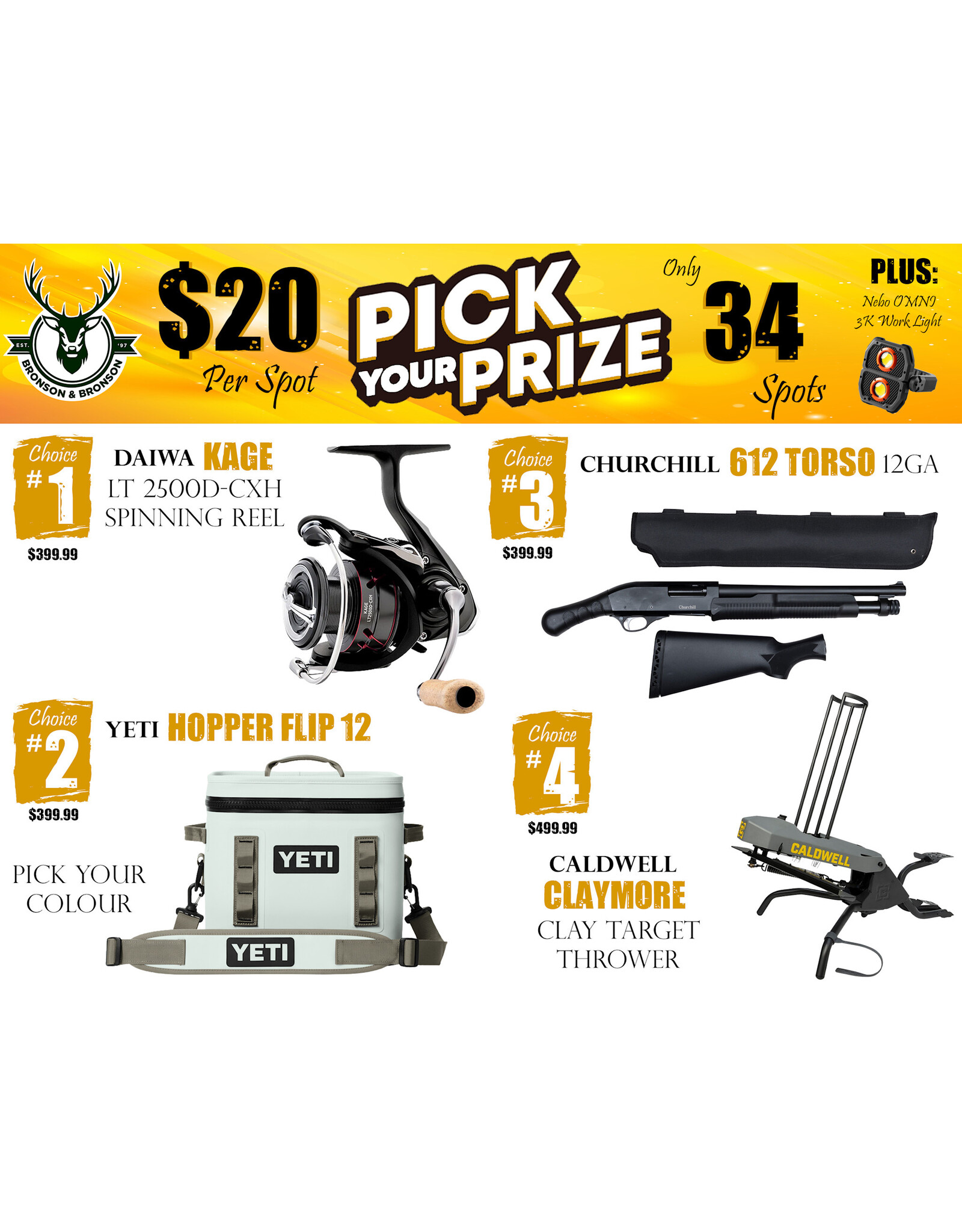 DRAW #1857 - Pick Your Prize - Daiwa, Yeti, Churchill OR Caldwell!