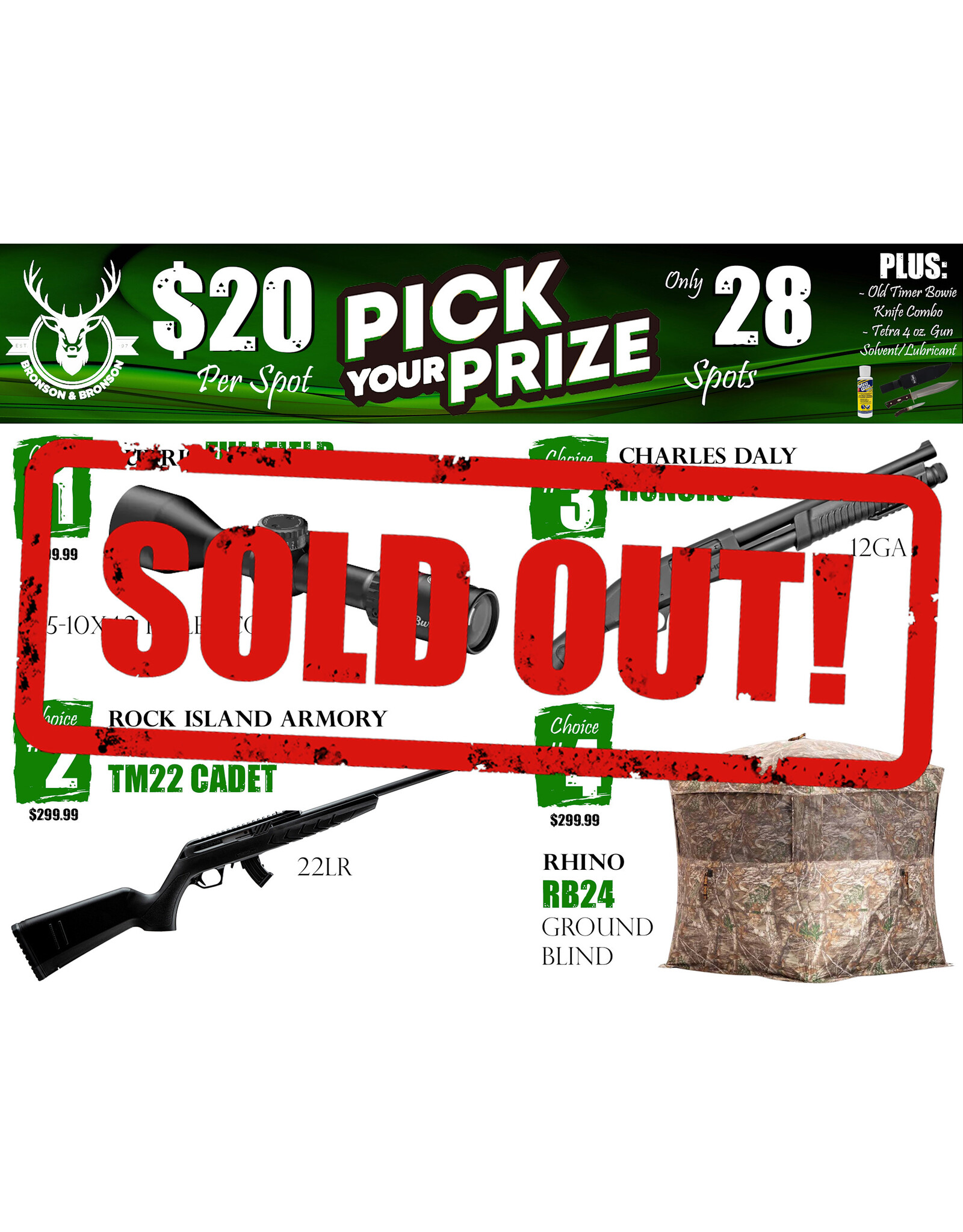 DRAW #1853 - Pick Your Prize - Burris, Rock Island Armory, Charles Daly OR Rhino!