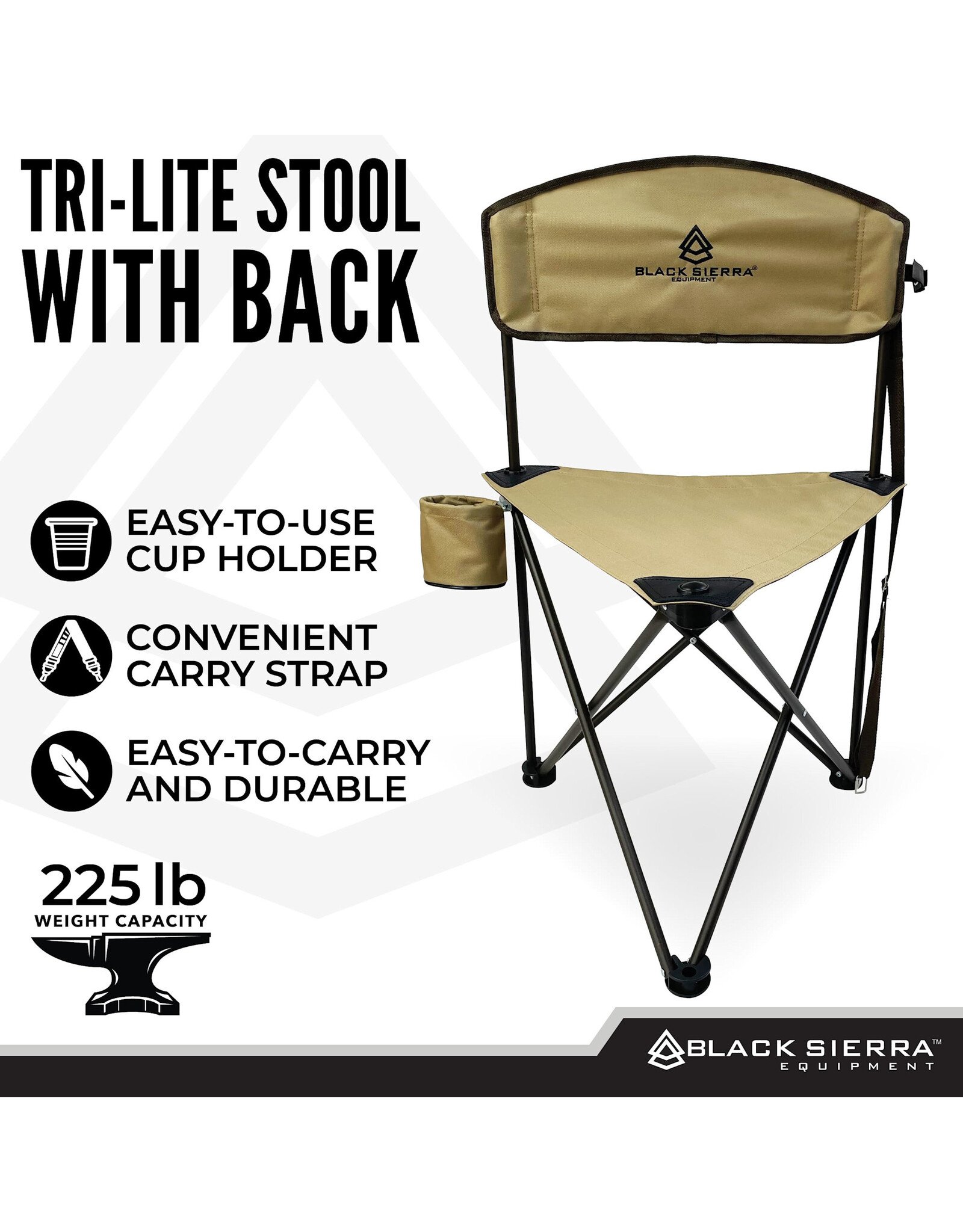 Black Sierra Black Sierra Tri Lite Stool w/Backrest