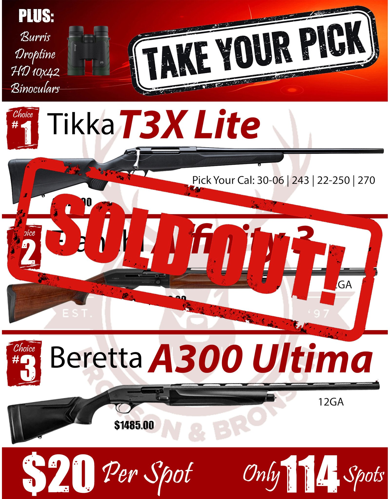 DRAW #1850 - Take Your Pick - Tikka, Franchi OR Beretta!