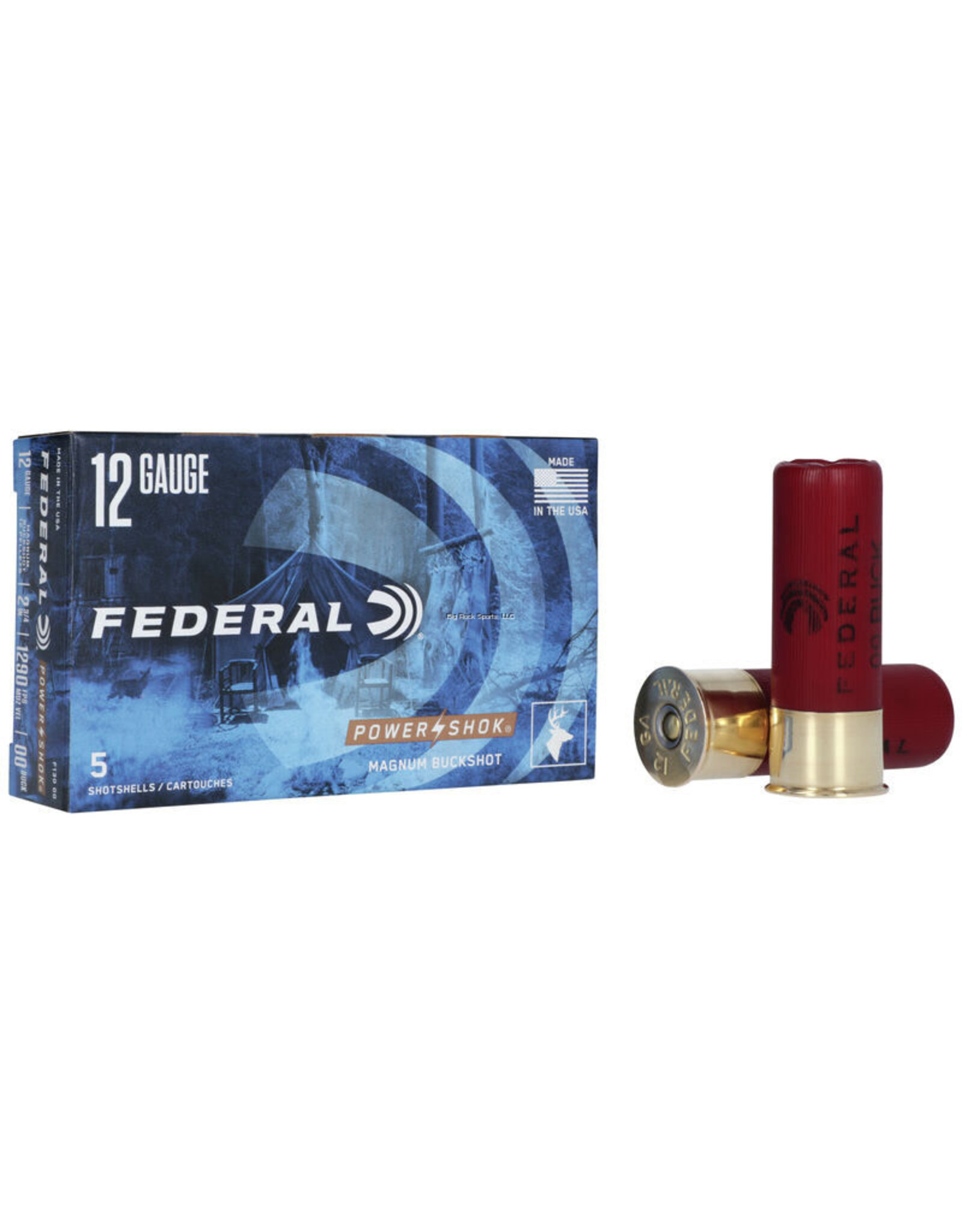 Federal Federal F130-00 Power-Shok Shotgun Ammo 12 GA, 2-3/4 in, 00B, 12 Pellets, 1290 fps, 5 Rounds, Boxed