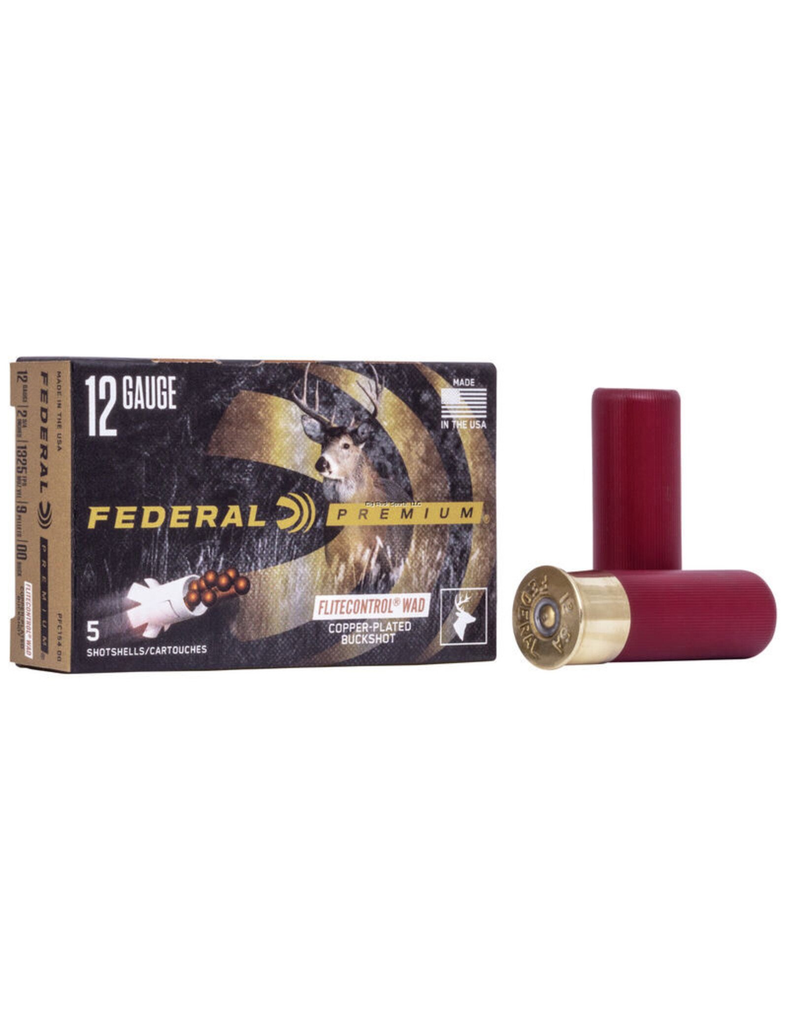 Federal Federal PFC154-00 Premium Vital-Shok Buckshot 12 GA, 2-3/4 in, 00B, 9 Pellets, 1325 fps, 5 Rounds