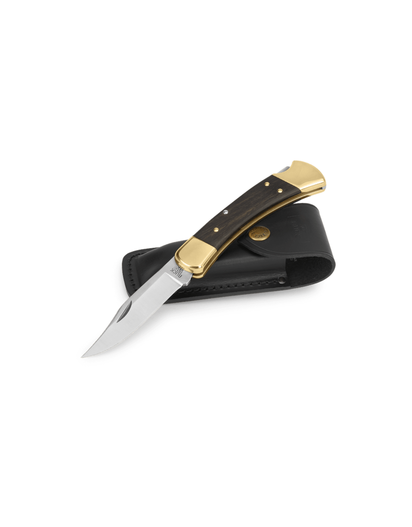 Buck Knives Buck Knives 110 Folding Hunter Knife: Clip Point, Plain Edge, Satin Blade, Ebony w/ Brass Bolster Handle, Model 0110BRS-C