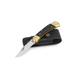 Buck Knives Buck Knives 110 Folding Hunter Knife: Clip Point, Plain Edge, Satin Blade, Ebony w/ Brass Bolster Handle, Model 0110BRS-C