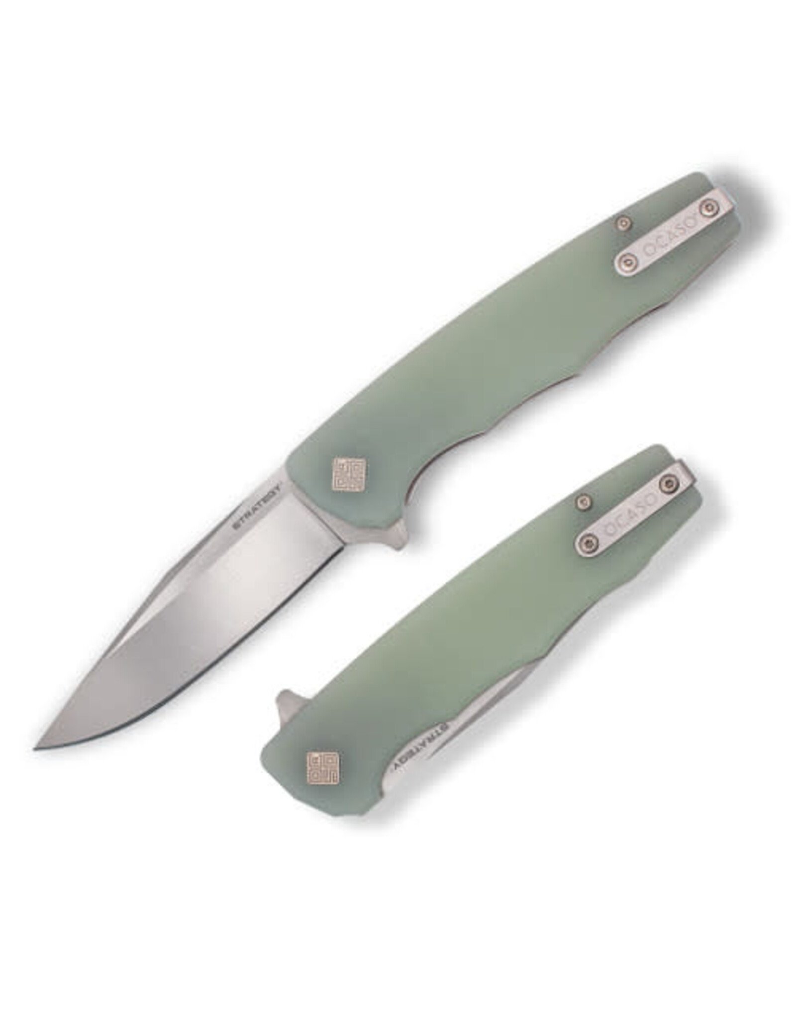 Ocaso Ocaso Knives 29JGD The Strategy Liner Lock Flipper Knife 3.5" K110 Satin Clip Point Blade, Jade G10 Handles