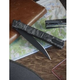 Ocaso Ocaso Knives Demko 10ETB Solstice Executive Liner Lock Flipper Knife 3.5" S35VN Black Drop Point Blade, Topographic Engraved Black Titanium Handles
