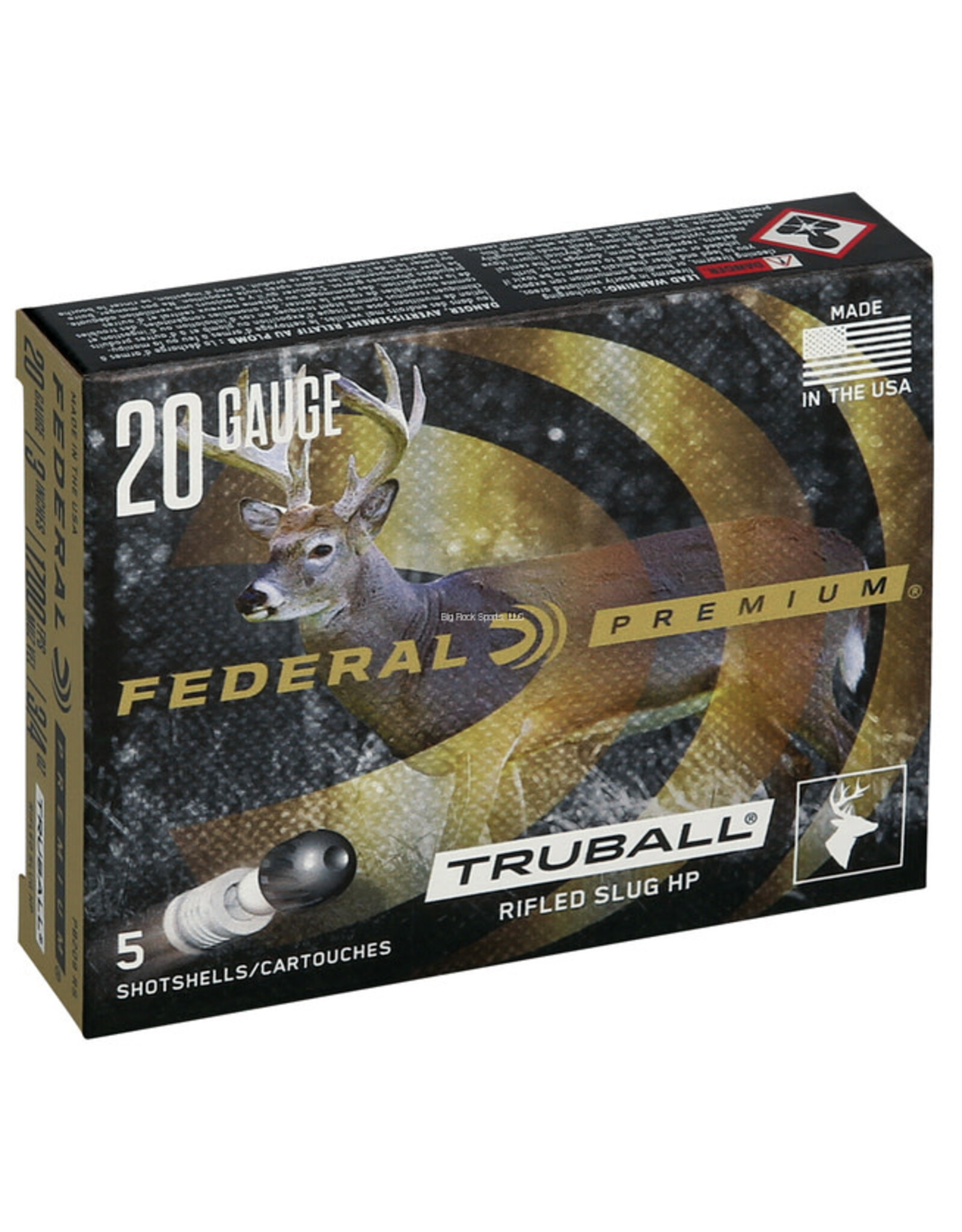 Federal Federal PB209RS Vital-Shok TruBall Rifled Slugs 20 GA, 3 in, 3/4oz, 1700 fps, 5 Rnd per Box