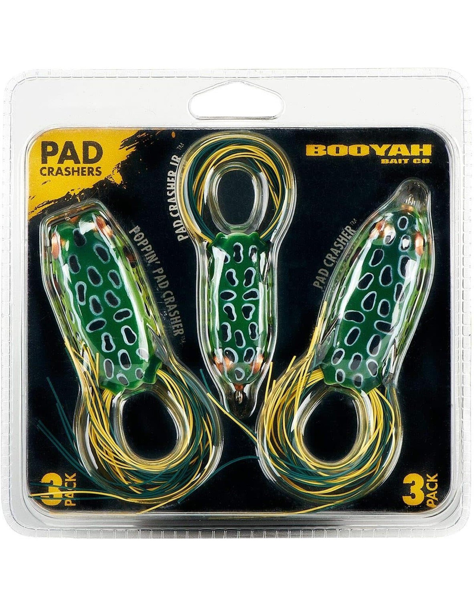 Booyah Pad Crasher 3-Pack Topwater Bass Fishing Hollow Body Frog Lure with Weedless Hooks