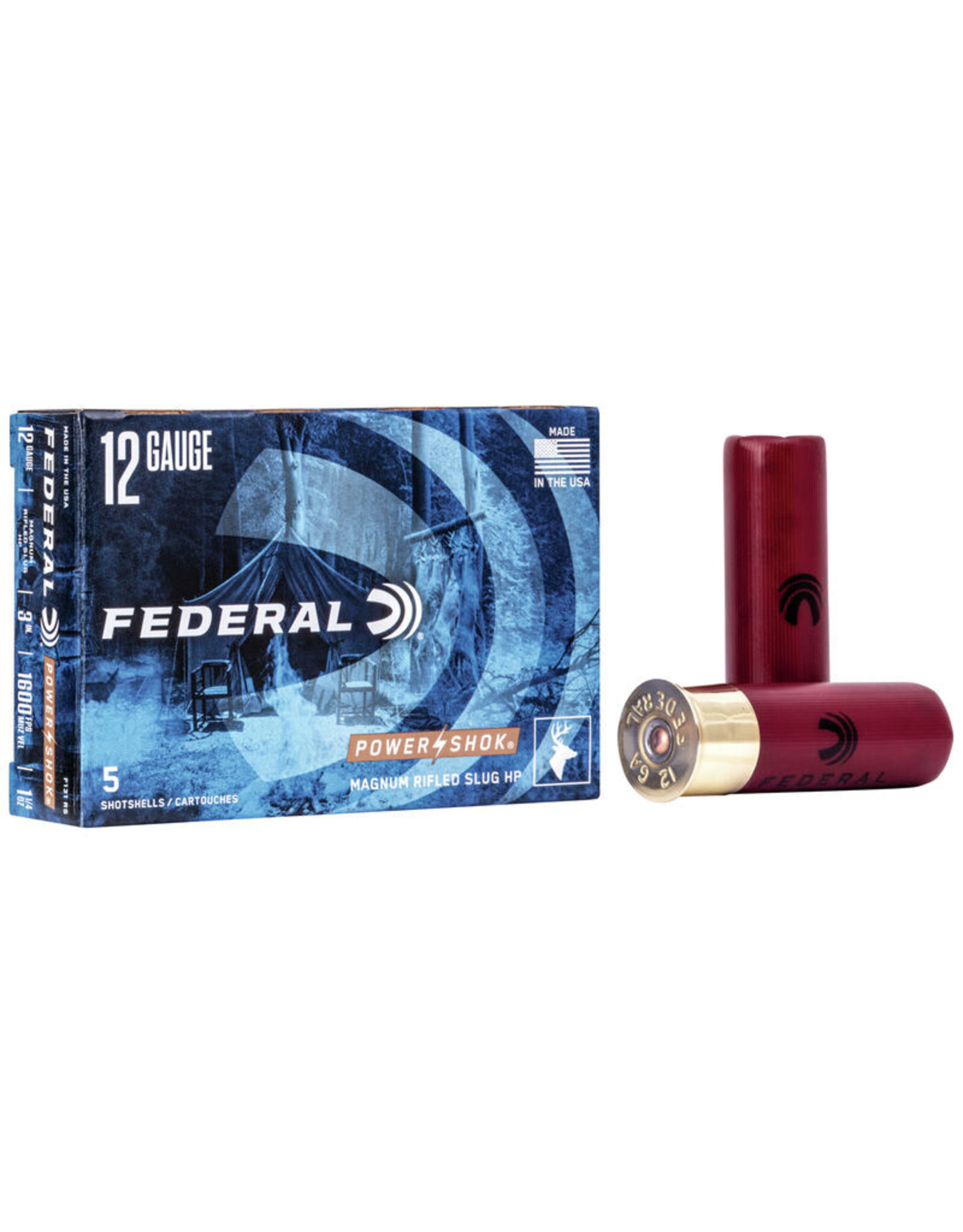 Federal Federal F131-RS Power-Shok Rifled Slugs 12 GA, 3 in, 1-1/4oz, 1600 fps, 5 Rnd per Box