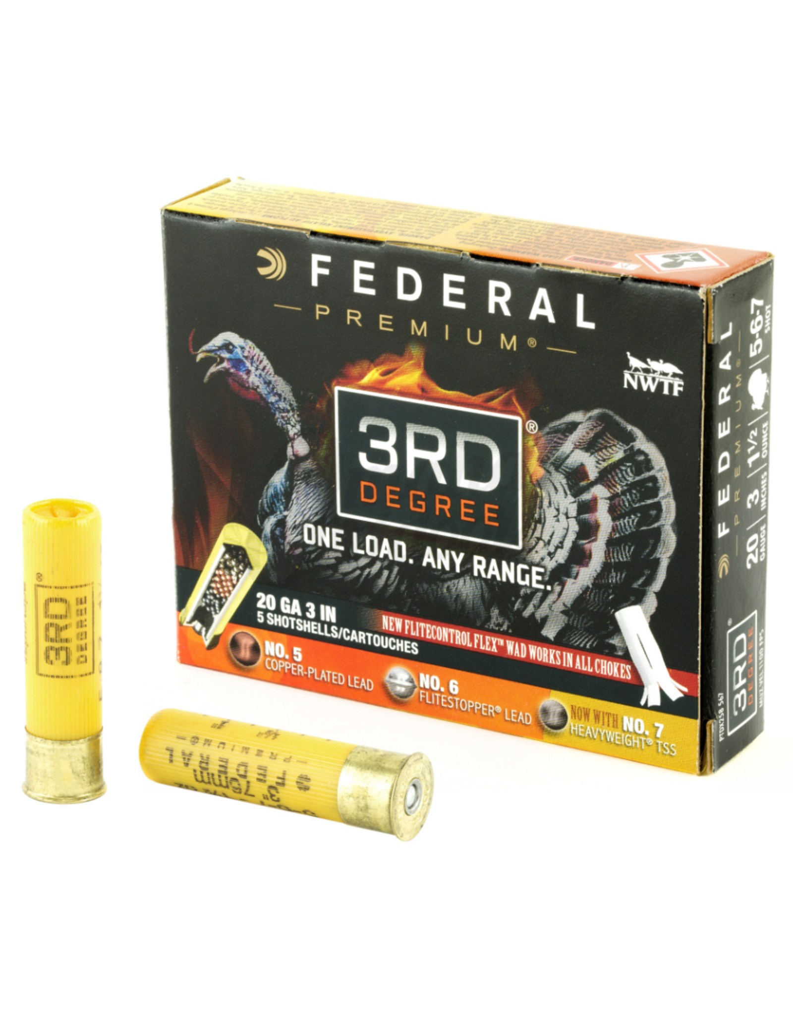 Federal Federal PTDX258 567 3rd Degree Turkey Shotshell w/ Flight Control Flex Wad 20 GA 3" 1 7/16oz 5, 6, 7 SHOT 1100 FPS 5 Rnd Per Box