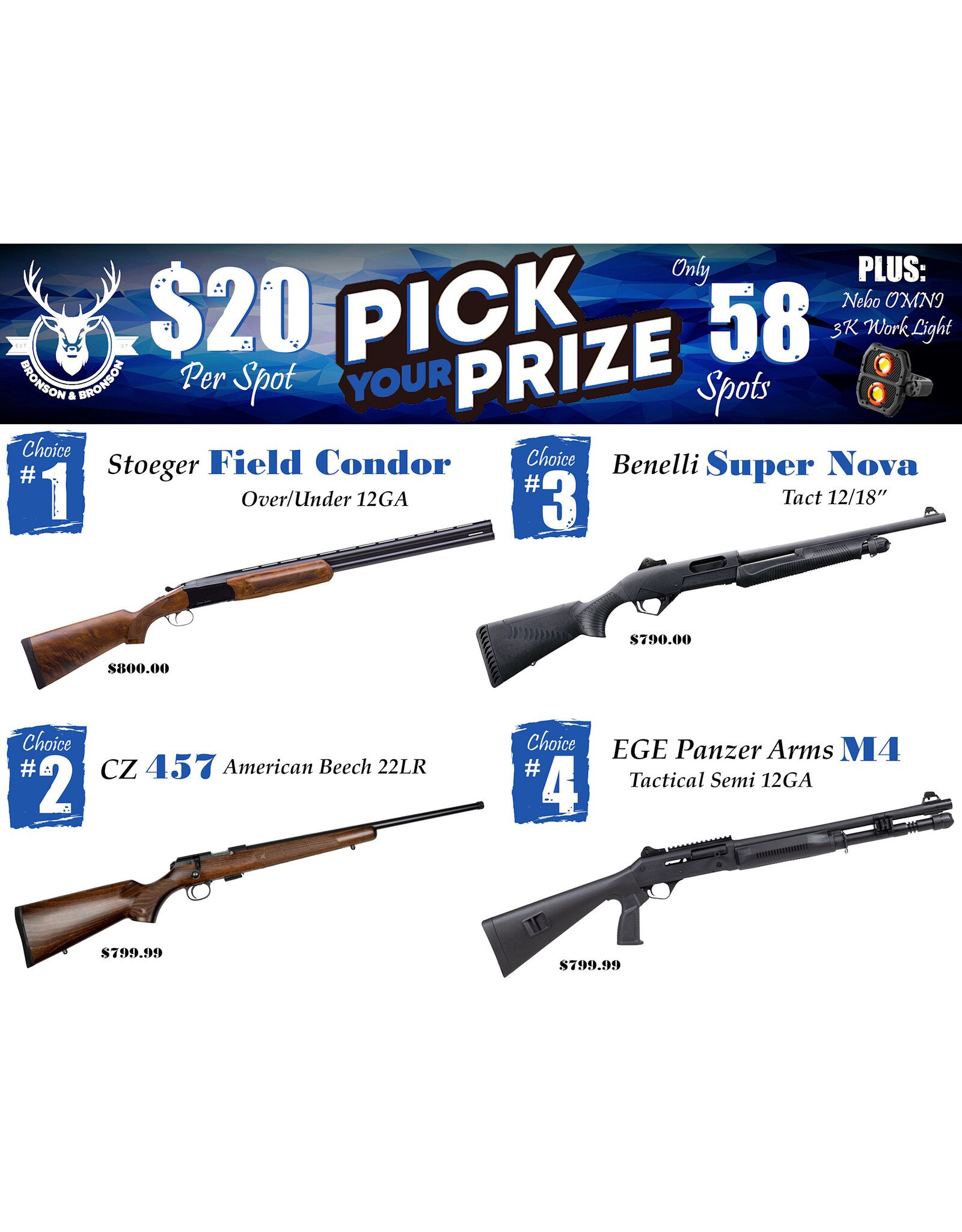 DRAW #1866 - Pick Your Prize - Stoeger, CZ, Benelli OR EGE Arms!